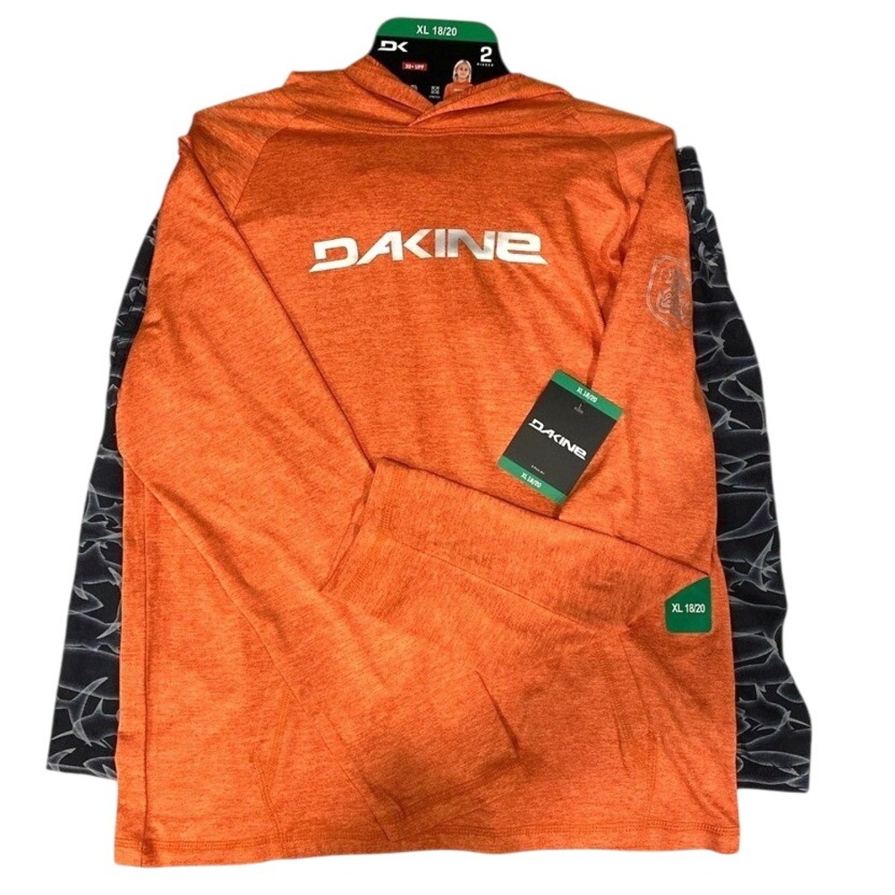 Dakine Swim Boys 2-piece Swim Set Orange Gray Rash Guard UPF 30+ X-Large‎  NWT!